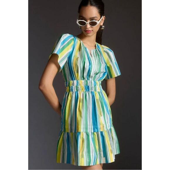 NEW Anthropologie The Somerset Stripe Tiered Smocked Mini Summer Dress X-Small - Picture 1 of 4